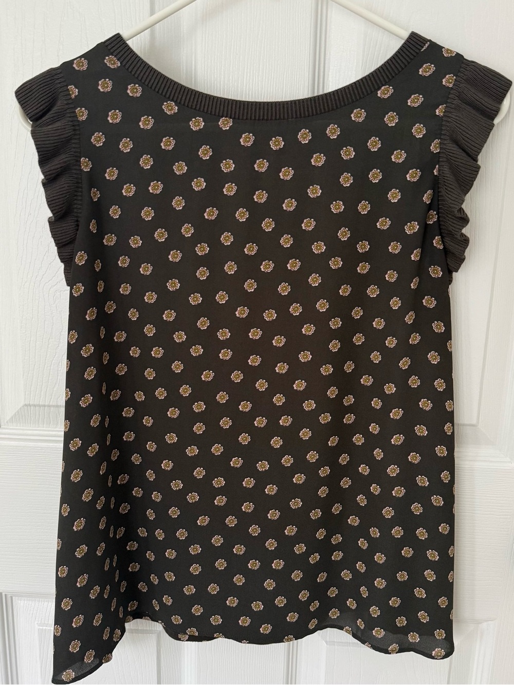 Loft Brown Floral Ruffle Sleeve Blouse